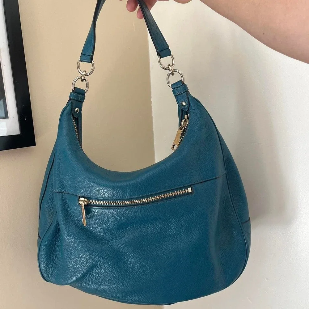 2010s Coach Harley Hobo Crescent Teal pebbled leather Shoulder bag / handbag